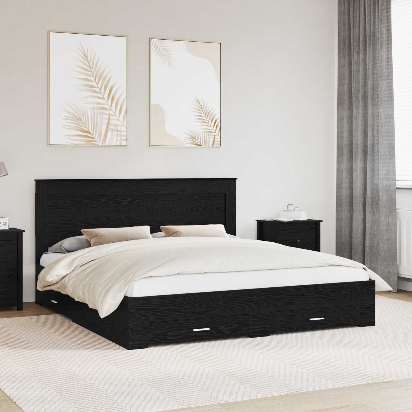 Bed Frame with Drawer with Headboard Manual Engineered Wood