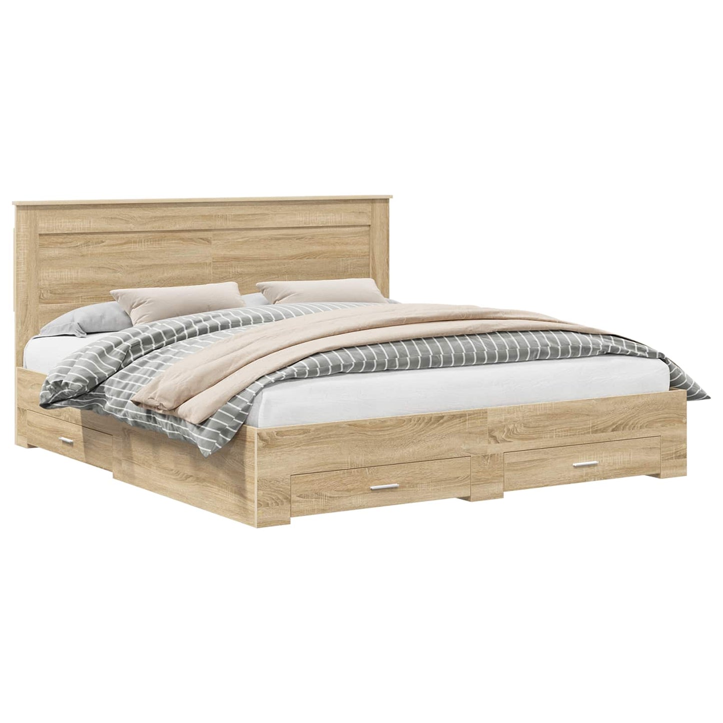 Bed Frame with Drawer with Headboard Manual Engineered Wood