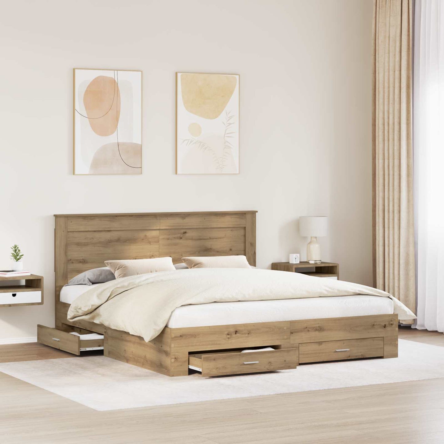 Bed Frame with Drawer with Headboard Manual Engineered Wood