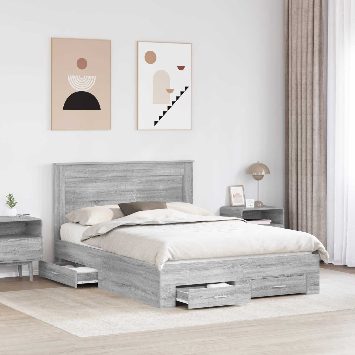 Bed Frame with Drawer with Headboard Manual Engineered Wood