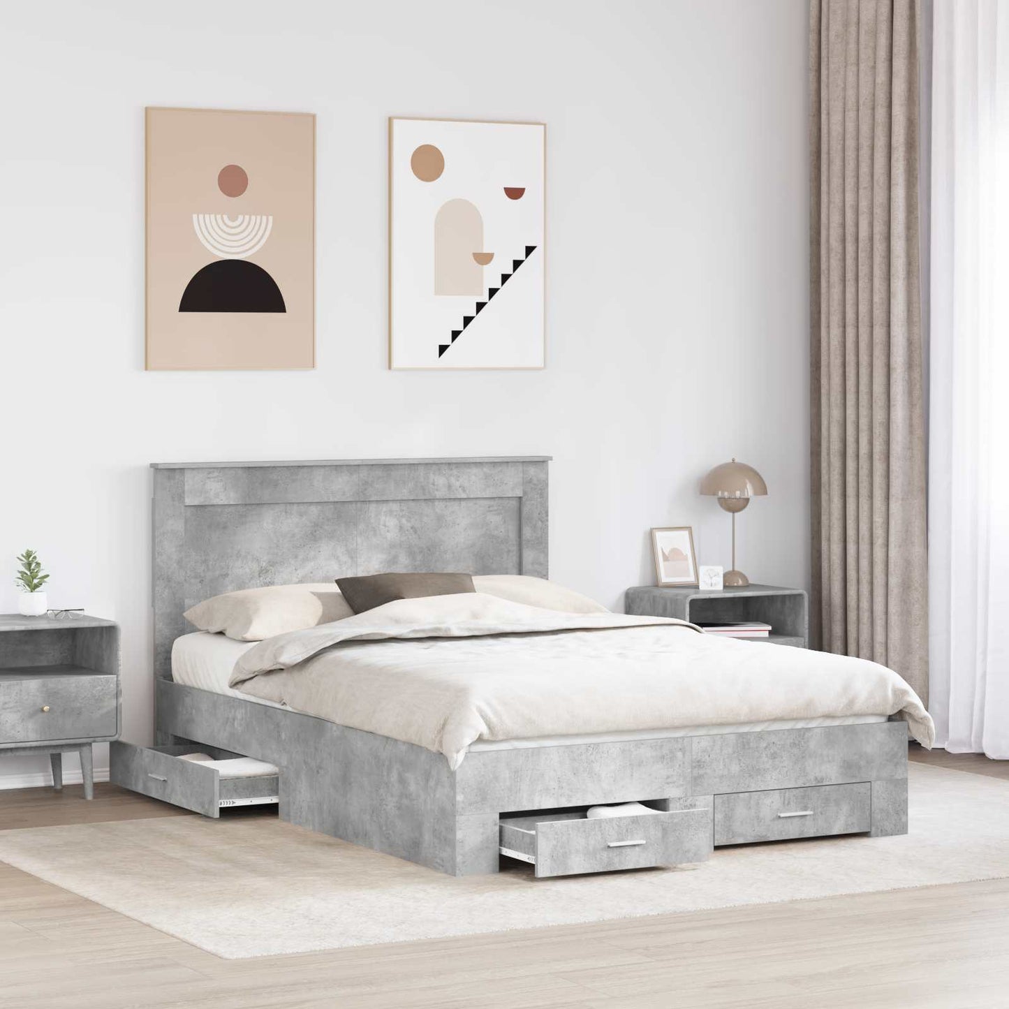 Bed Frame with Drawer with Headboard Manual Engineered Wood