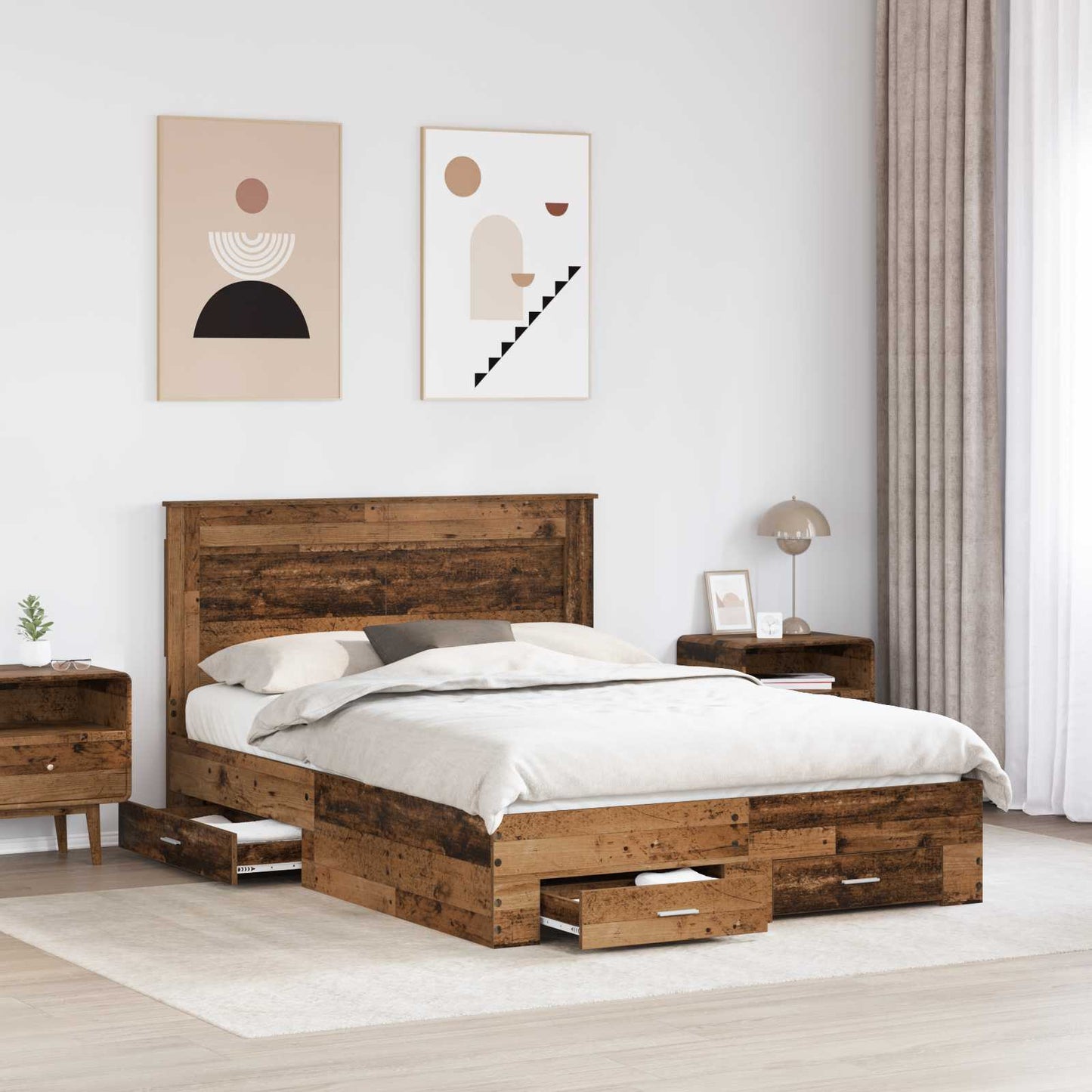 Bed Frame with Drawer with Headboard Manual Engineered Wood