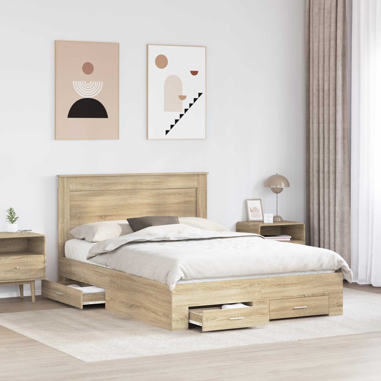 Bed Frame with Drawer with Headboard Manual Engineered Wood