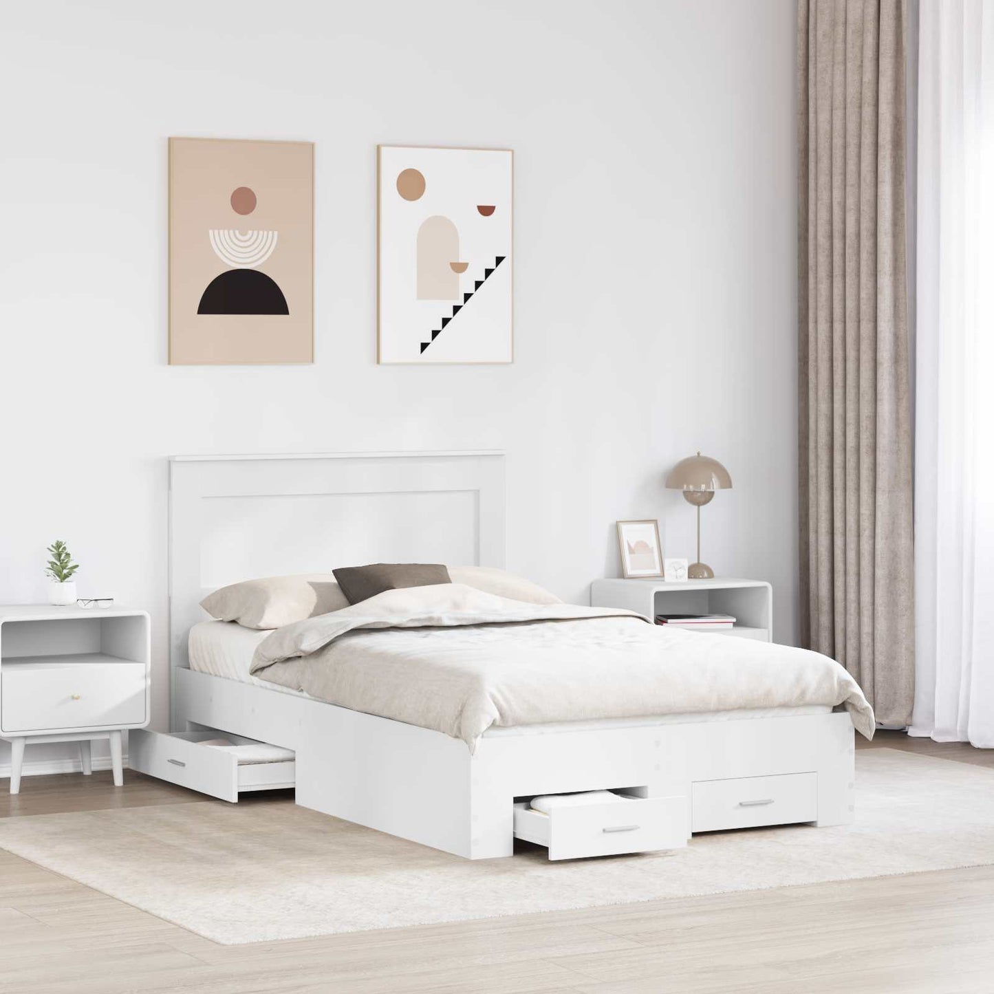 Bed Frame with Drawer with Headboard Manual Engineered Wood