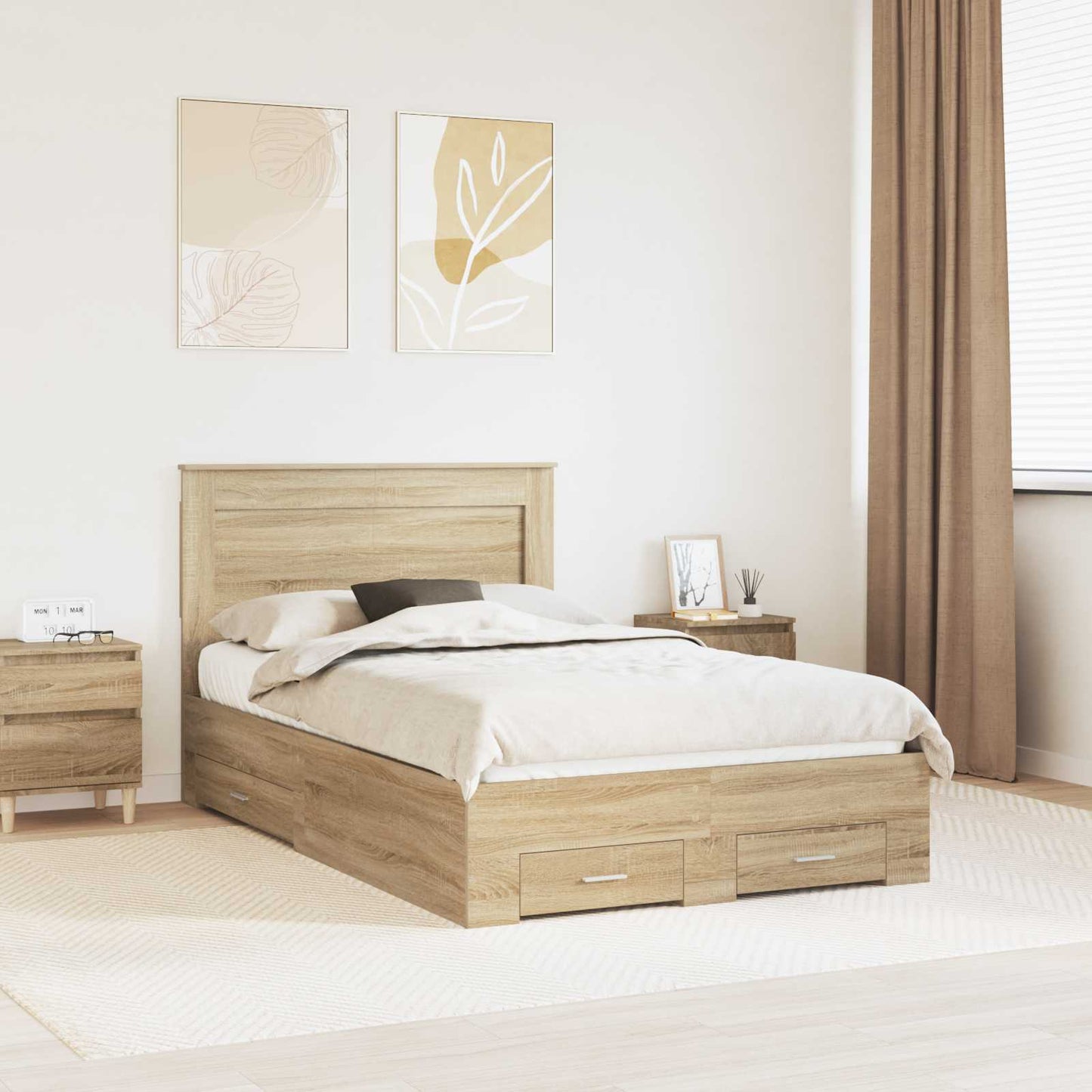 Bed Frame with Drawer with Headboard Manual Engineered Wood