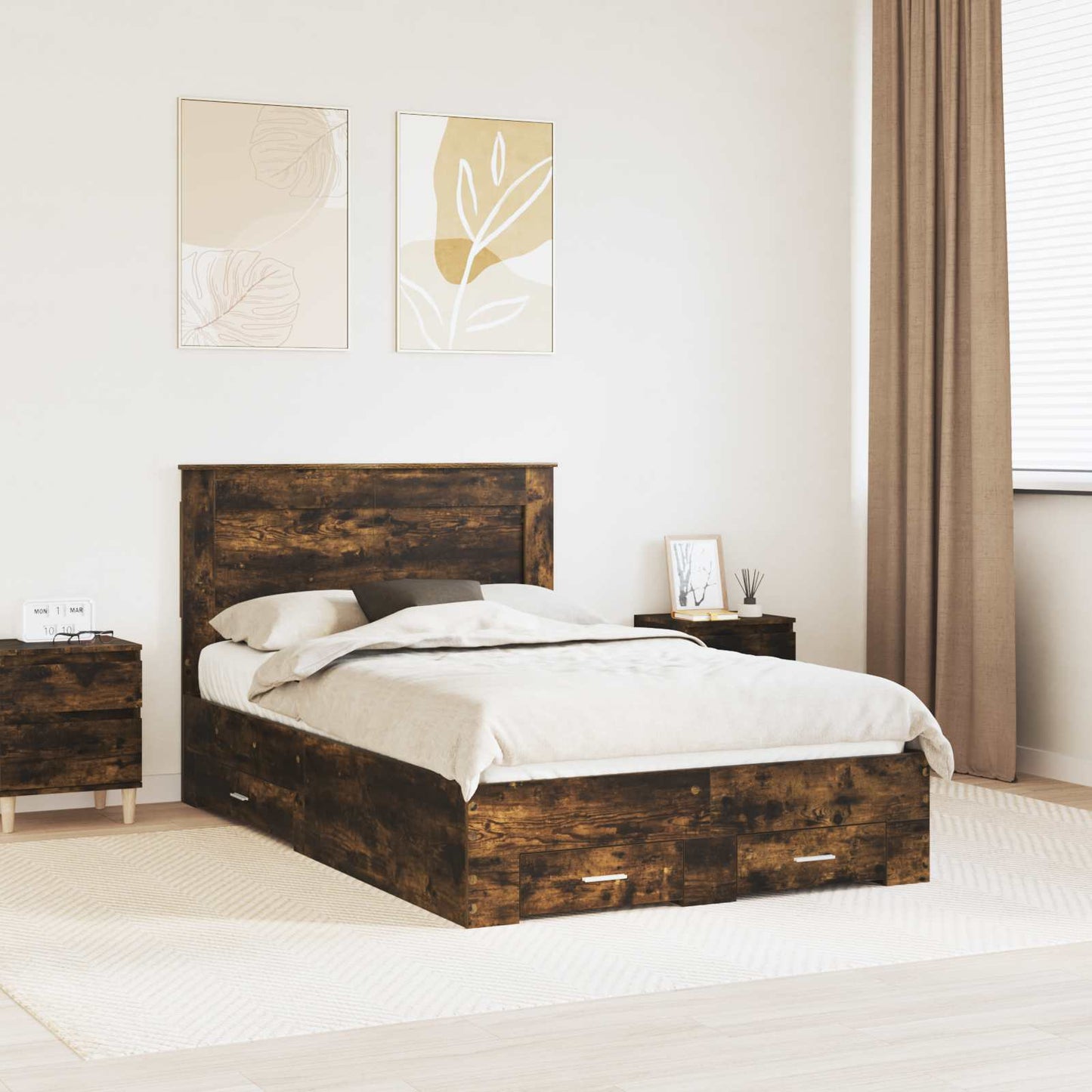 Bed Frame with Drawer with Headboard Manual Engineered Wood