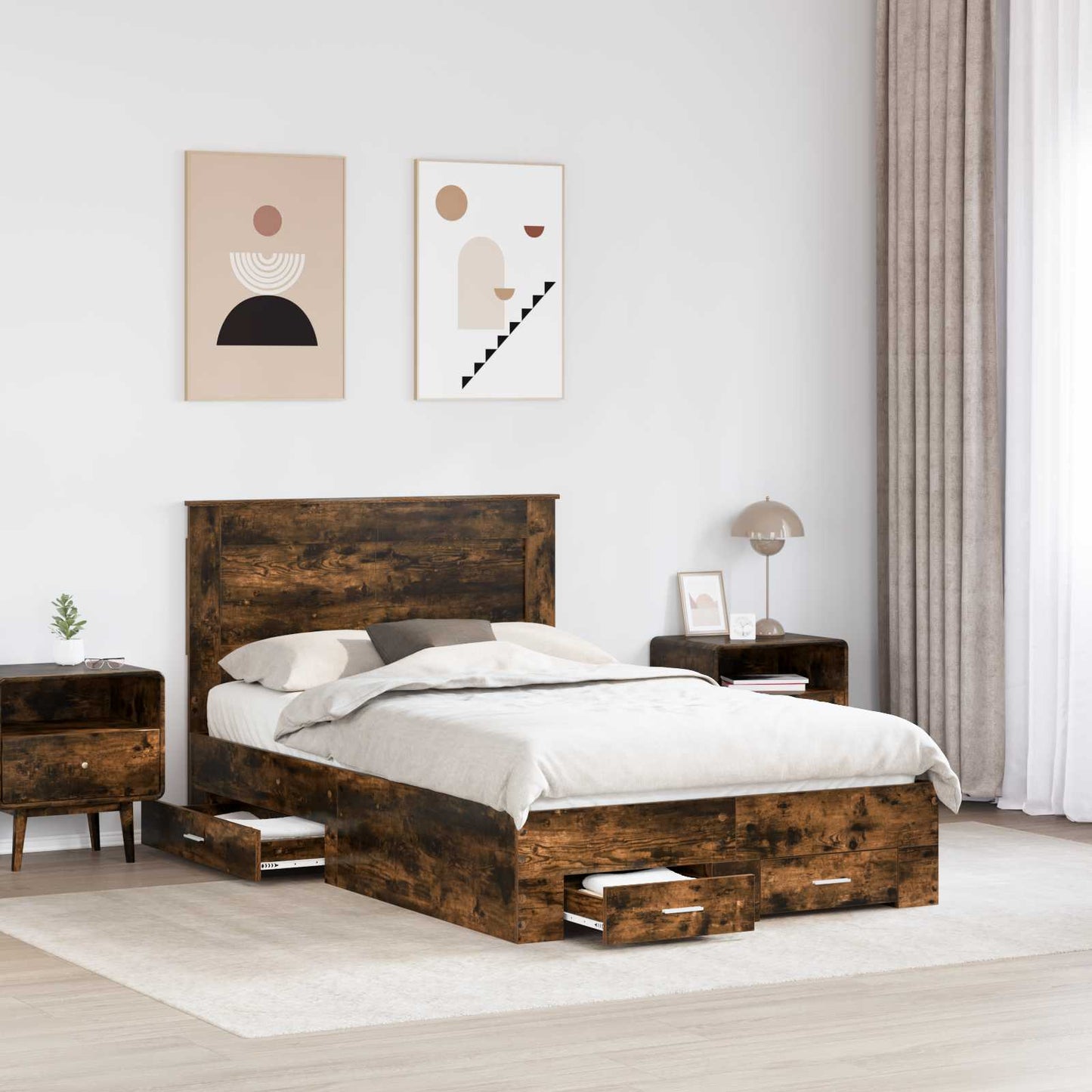 Bed Frame with Drawer with Headboard Manual Engineered Wood