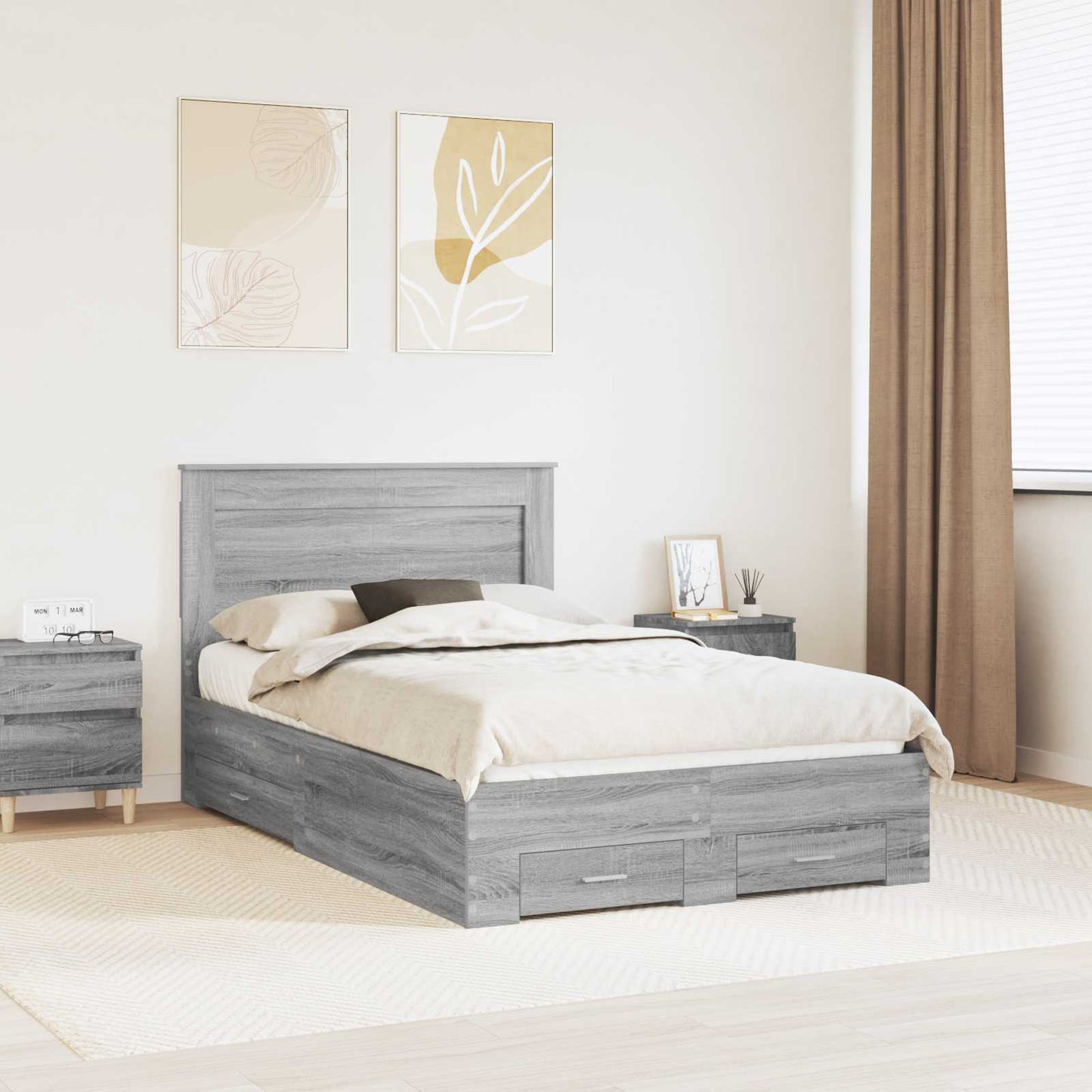 Bed Frame with Drawer with Headboard Manual Engineered Wood