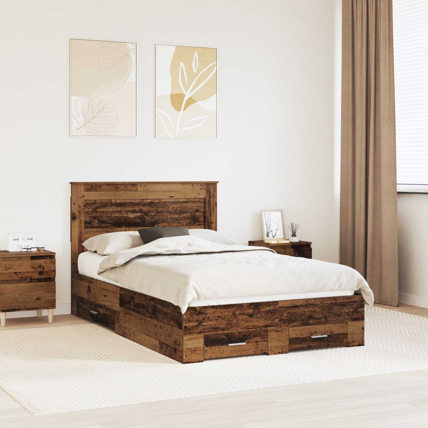 Bed Frame with Drawer with Headboard Manual Engineered Wood