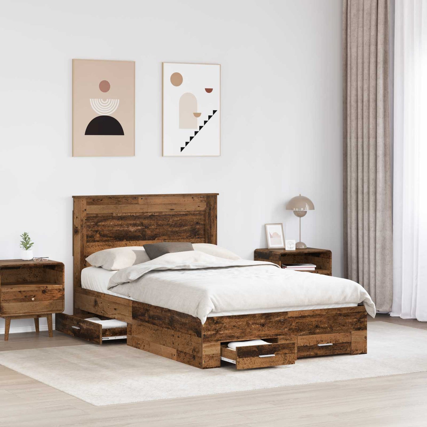Bed Frame with Drawer with Headboard Manual Engineered Wood