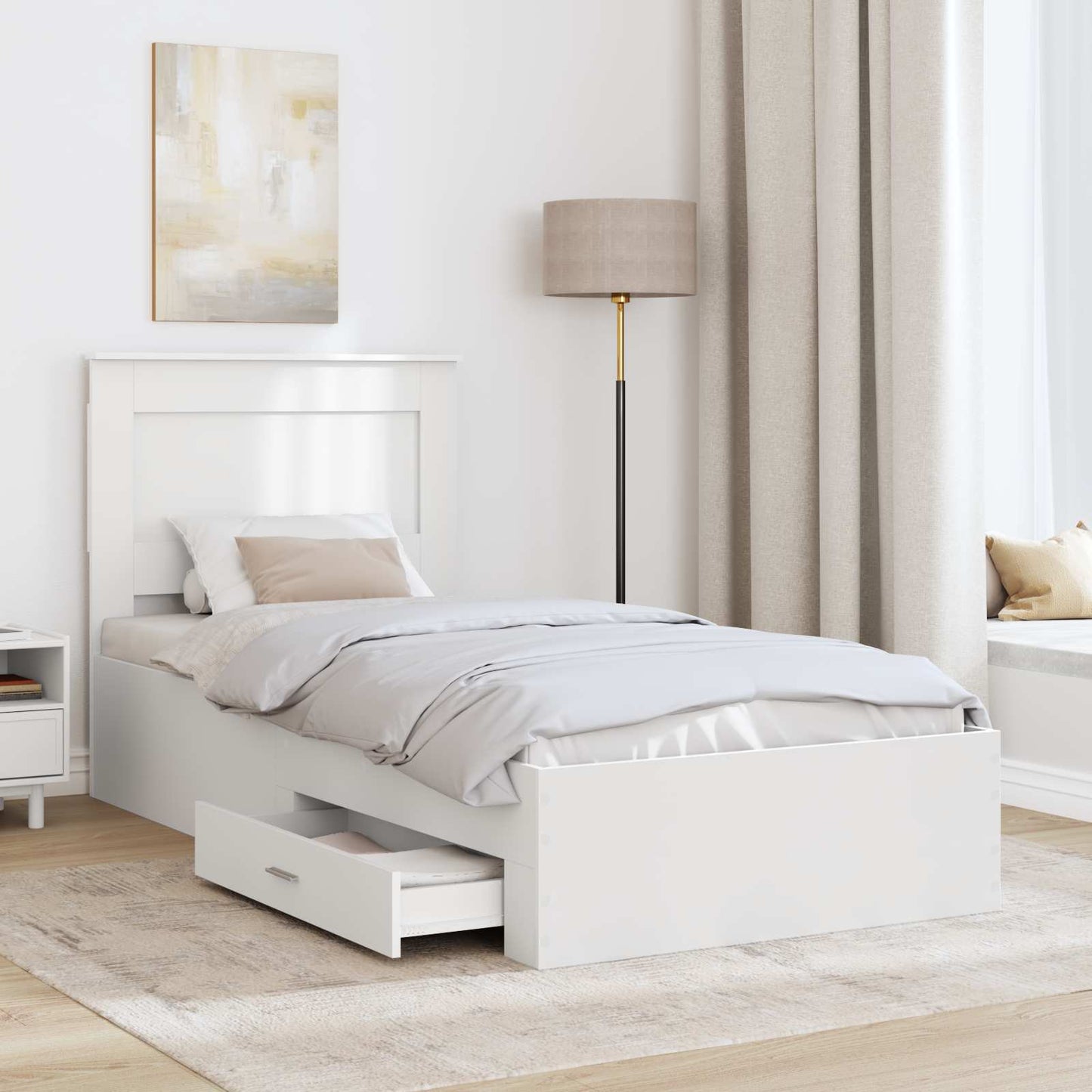 Bed Frame with Drawer with Headboard Manual Engineered Wood