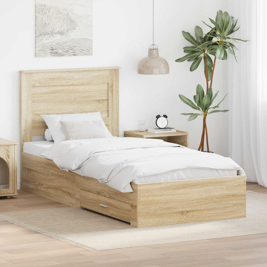 Bed Frame with Drawer with Headboard Manual Engineered Wood