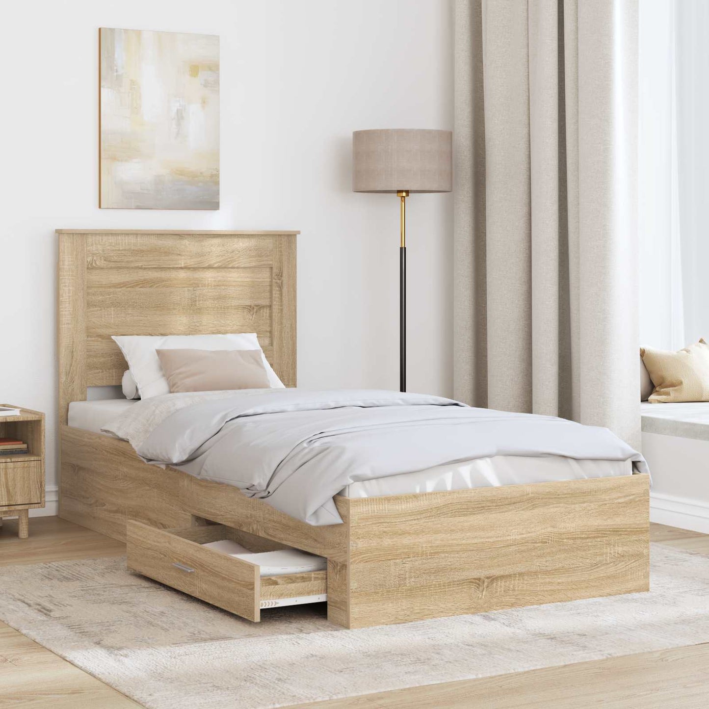 Bed Frame with Drawer with Headboard Manual Engineered Wood