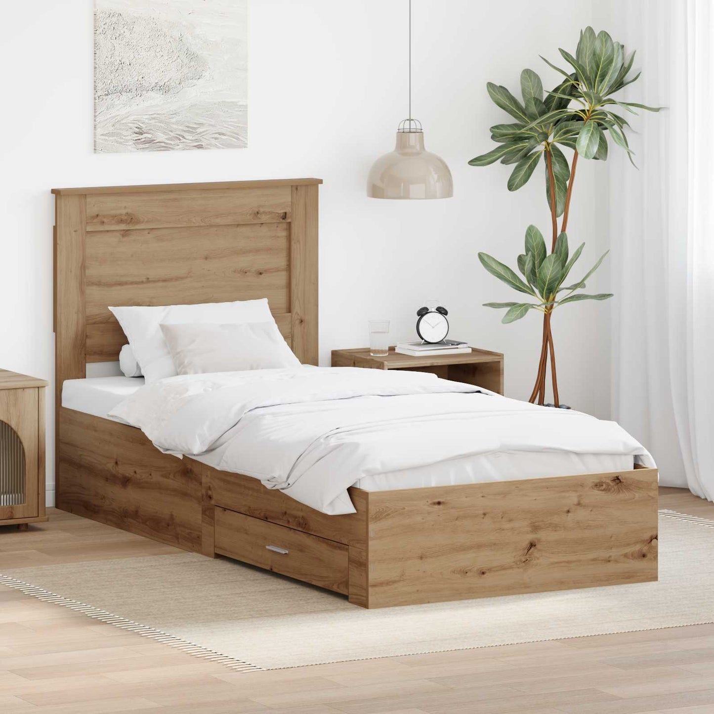 Bed Frame with Drawer with Headboard Manual Engineered Wood