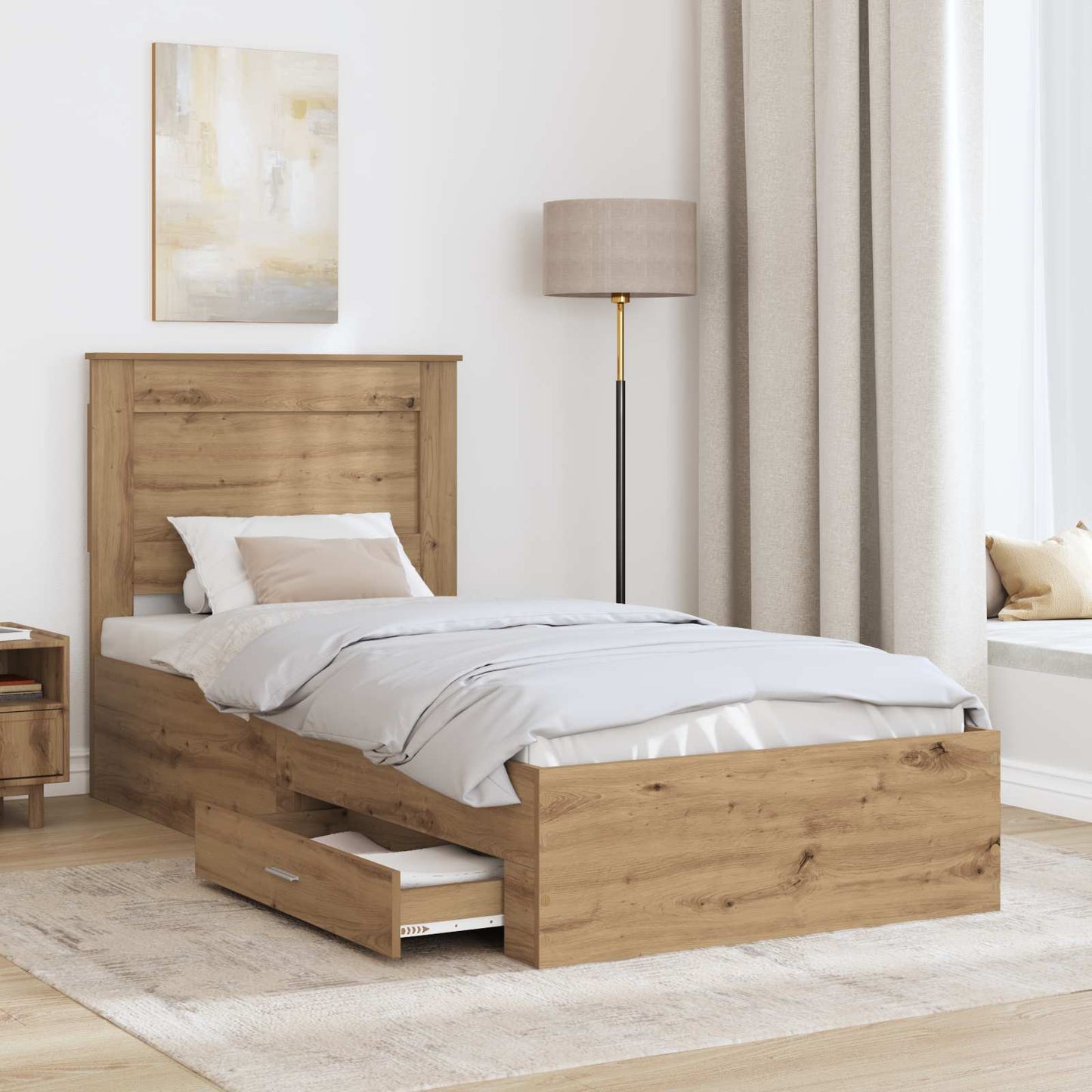 Bed Frame with Drawer with Headboard Manual Engineered Wood