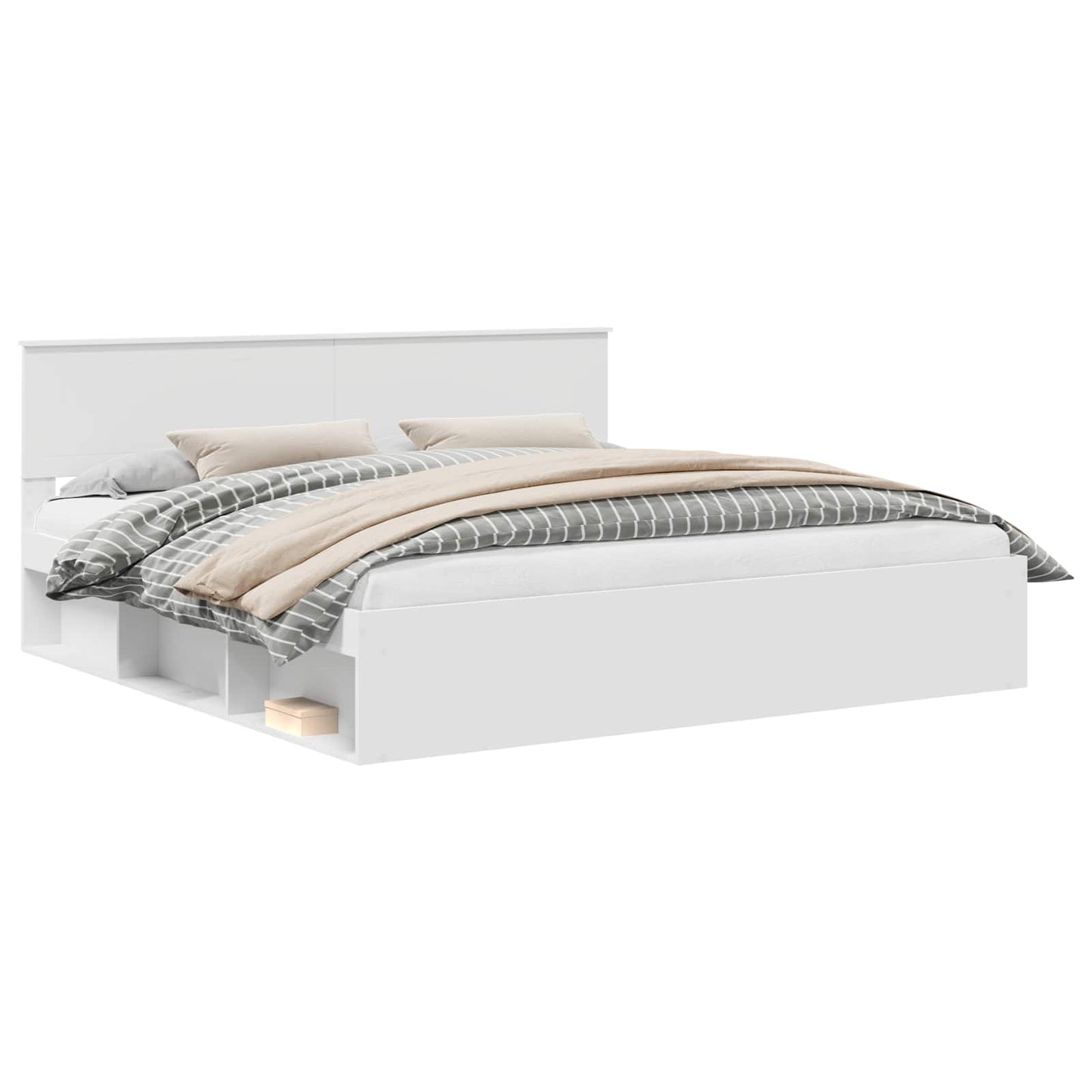 Bed Frame with Headboard White 200 x 200 cm Solid Pine Wood