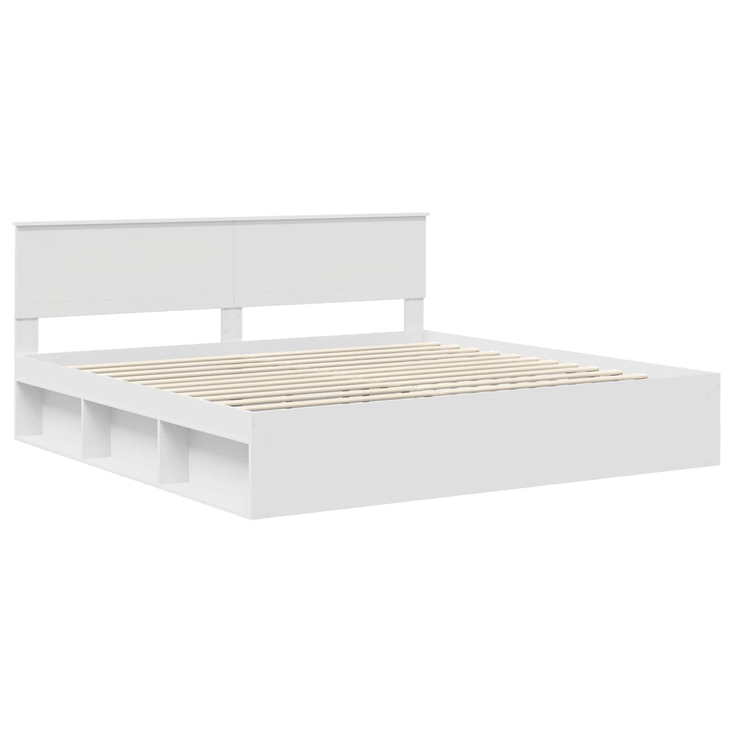 Bed Frame with Headboard White 200 x 200 cm Solid Pine Wood