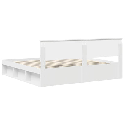 Bed Frame with Headboard White 200 x 200 cm Solid Pine Wood