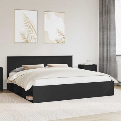 Bed Frame with Headboard Black 200 x 200 cm Solid Pine Wood