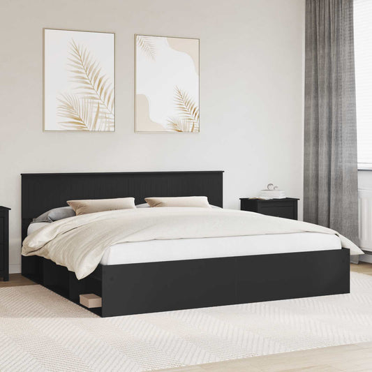 Bed Frame with Headboard Black 200 x 200 cm Solid Pine Wood