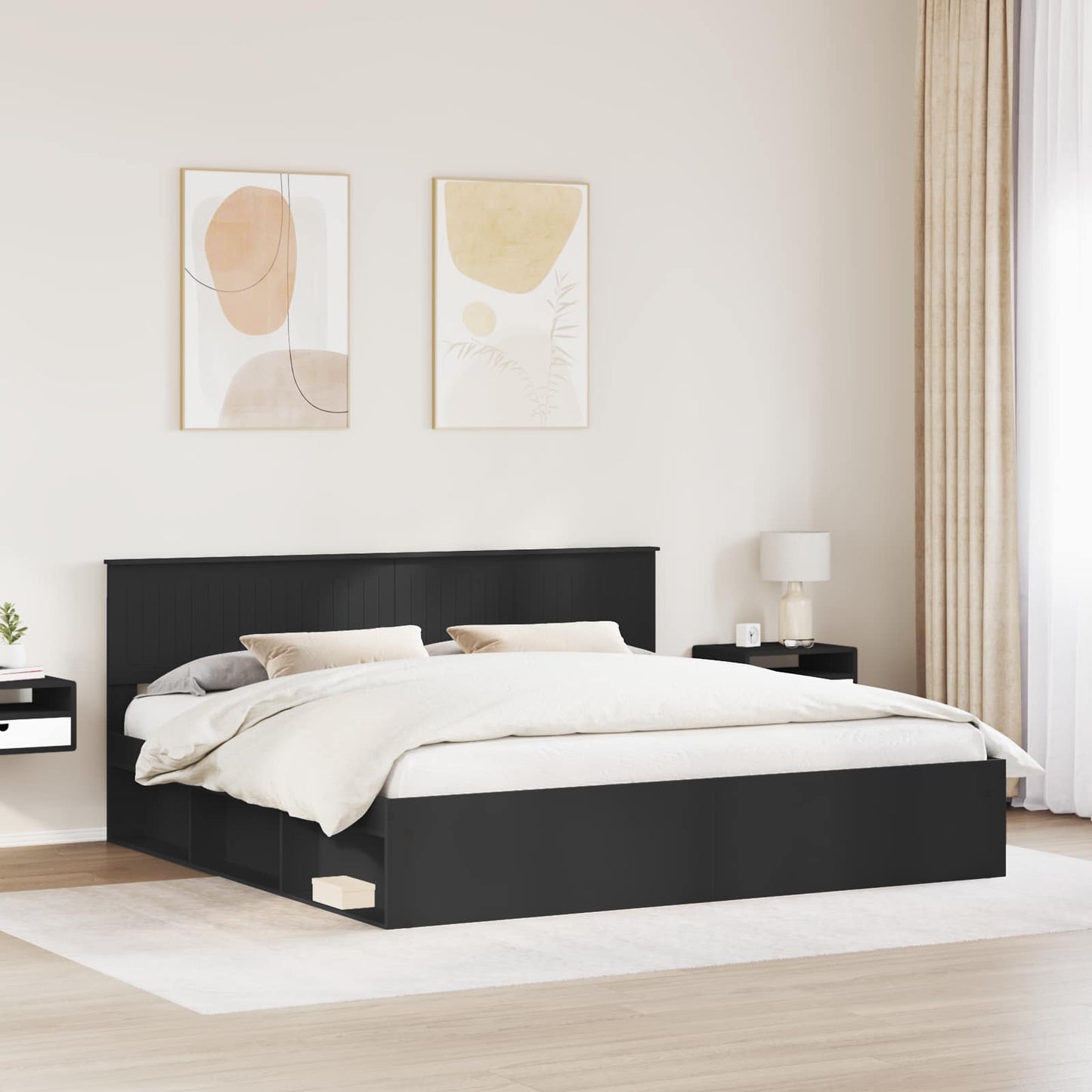 Bed Frame with Headboard Black 200 x 200 cm Solid Pine Wood