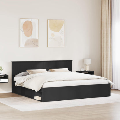 Bed Frame with Headboard Black 200 x 200 cm Solid Pine Wood