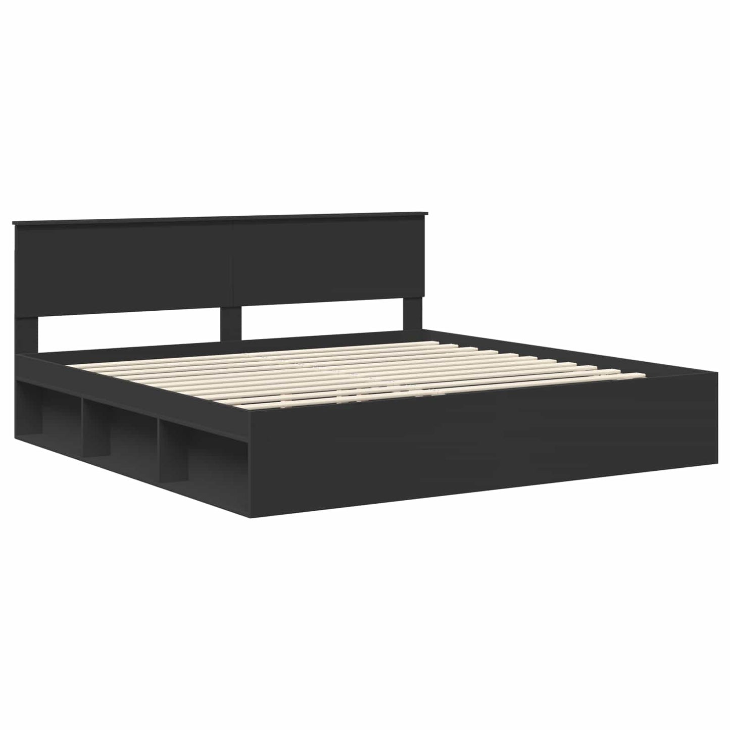 Bed Frame with Headboard Black 200 x 200 cm Solid Pine Wood