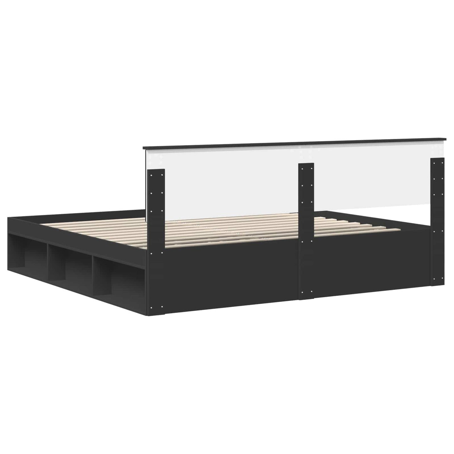 Bed Frame with Headboard Black 200 x 200 cm Solid Pine Wood