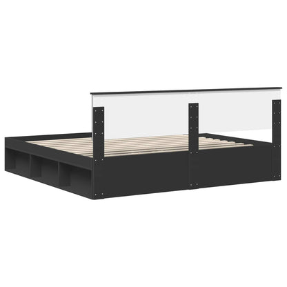 Bed Frame with Headboard Black 200 x 200 cm Solid Pine Wood