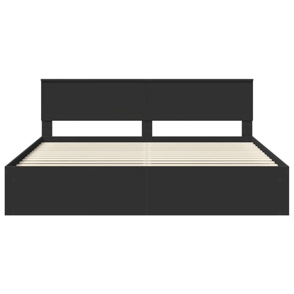 Bed Frame with Headboard Black 200 x 200 cm Solid Pine Wood