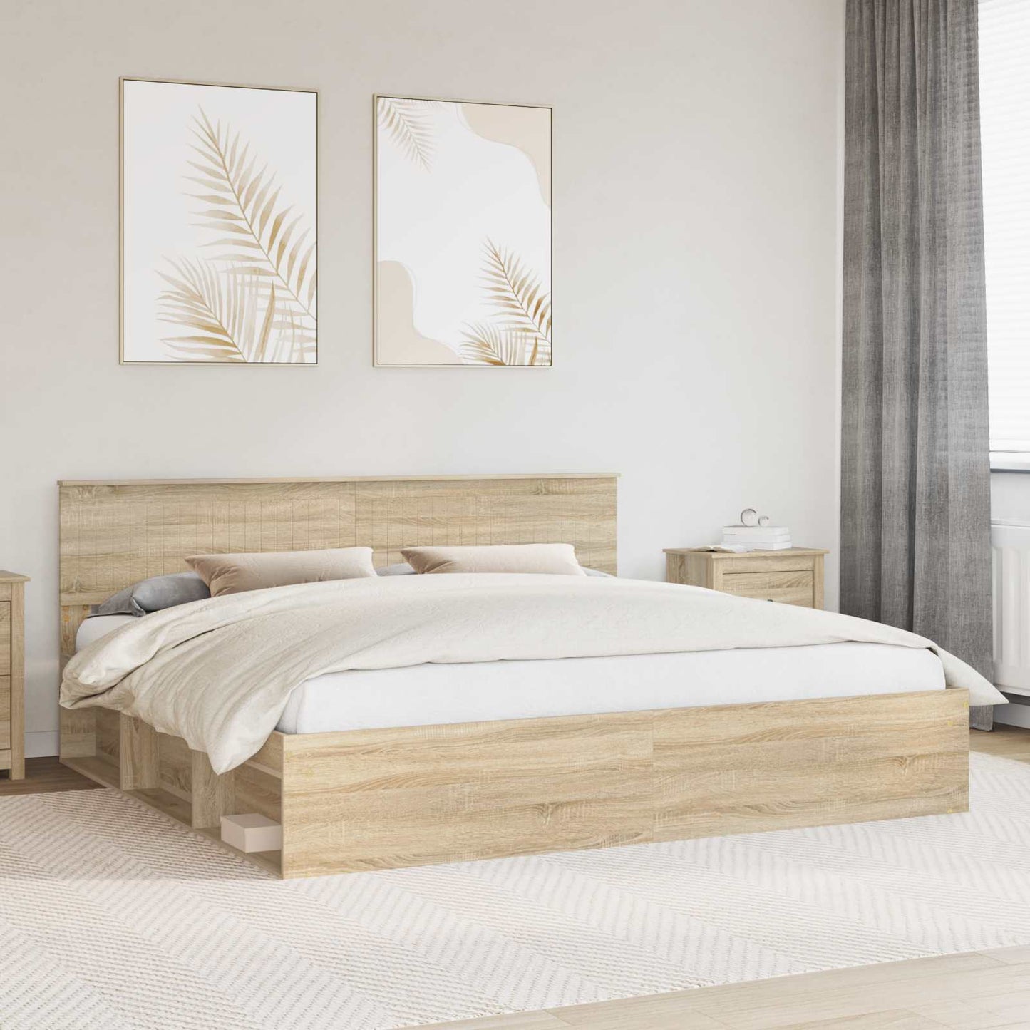 Bed Frame with Headboard Sonoma 200 x 200 cm Solid Pine Wood