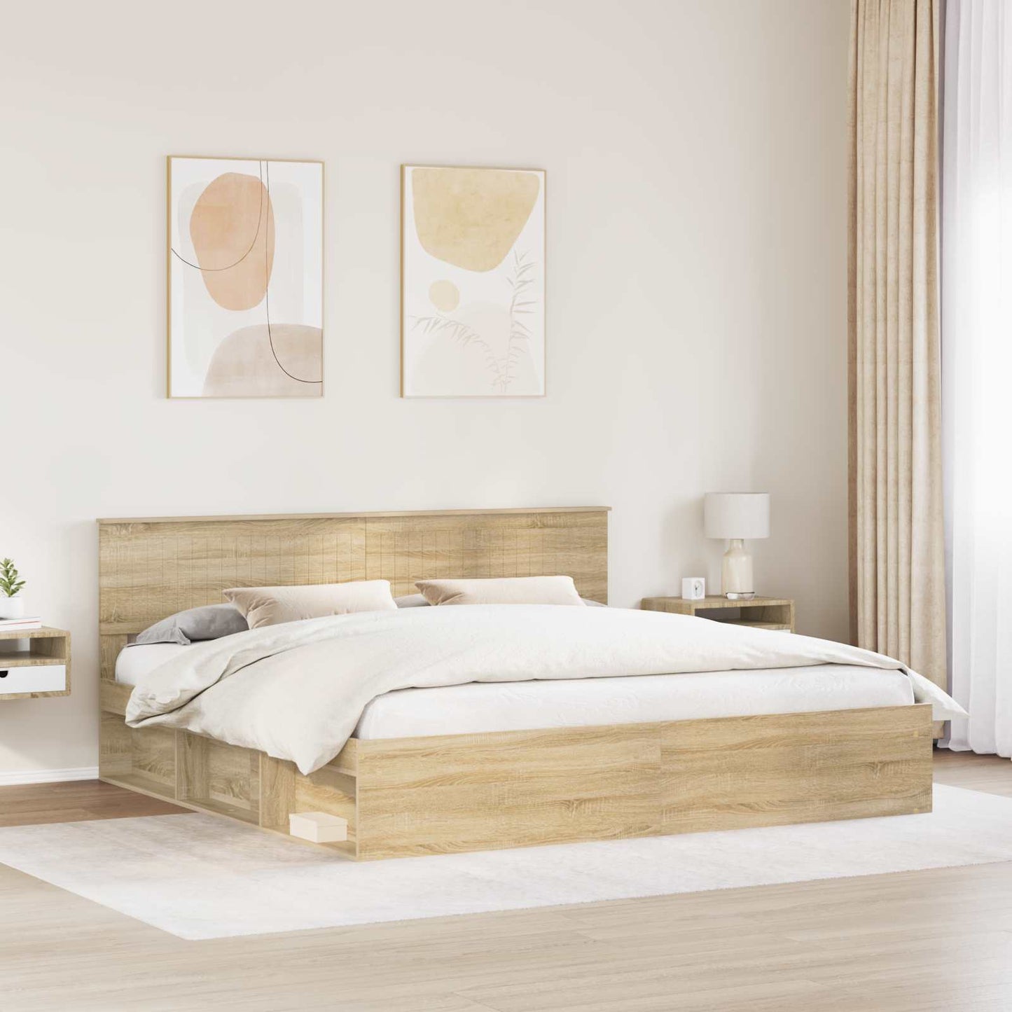 Bed Frame with Headboard Sonoma 200 x 200 cm Solid Pine Wood
