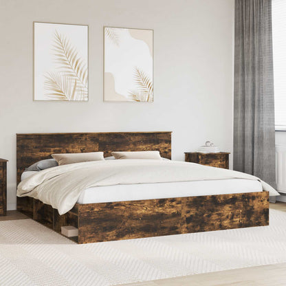 Bed Frame Smoked Oak 200 x 200 cm Solid Pine Wood