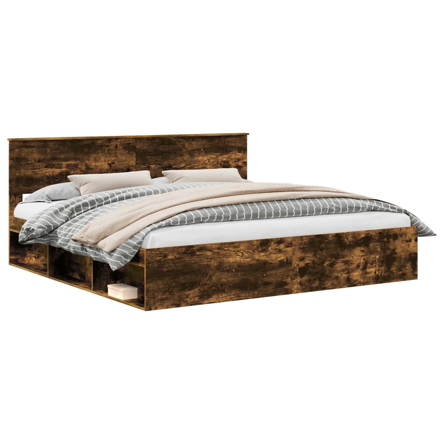 Bed Frame Smoked Oak 200 x 200 cm Solid Pine Wood