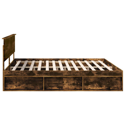 Bed Frame Smoked Oak 200 x 200 cm Solid Pine Wood