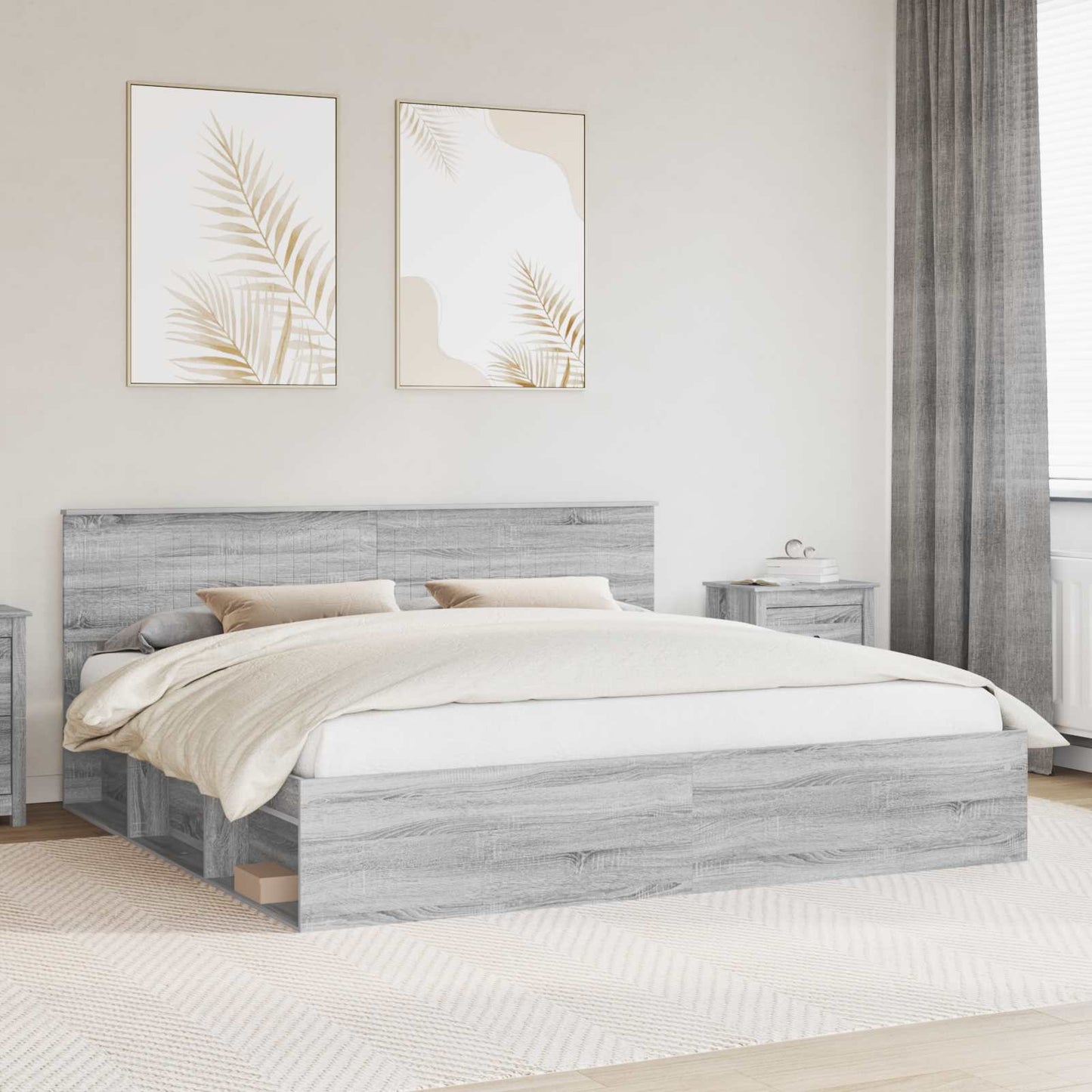 Bed Frame Grey Sonoma 200 x 200 cm Solid Pine Wood