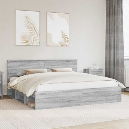 Bed Frame Grey Sonoma 200 x 200 cm Solid Pine Wood