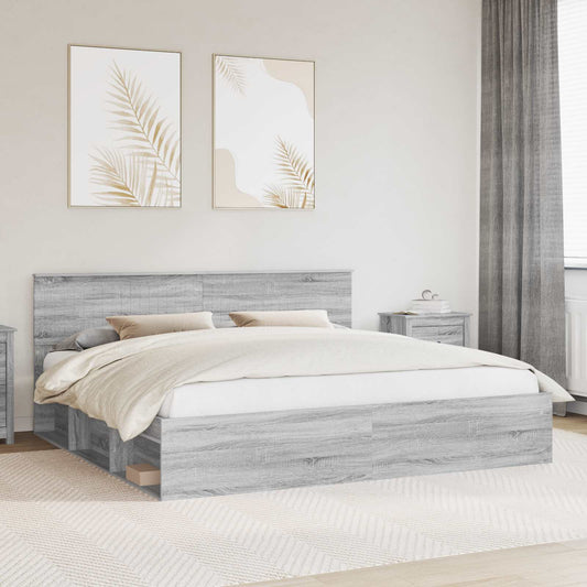 Bed Frame Grey Sonoma 200 x 200 cm Solid Pine Wood