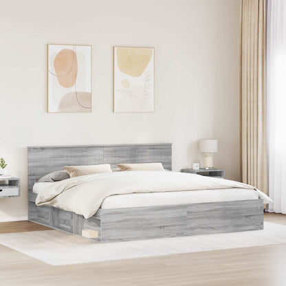 Bed Frame Grey Sonoma 200 x 200 cm Solid Pine Wood