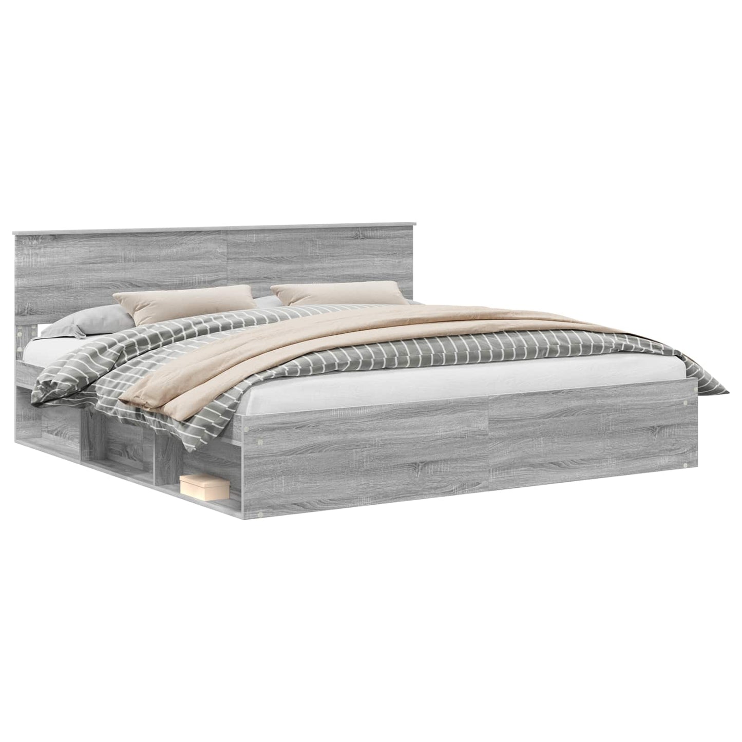 Bed Frame Grey Sonoma 200 x 200 cm Solid Pine Wood