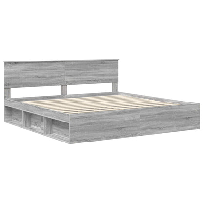 Bed Frame Grey Sonoma 200 x 200 cm Solid Pine Wood