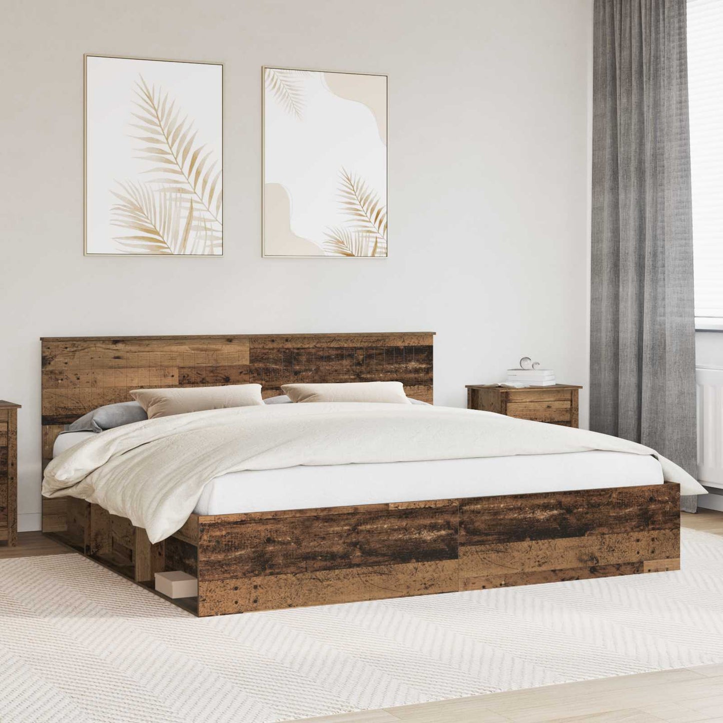 Bed Frame with Headboard Old Wood 200 x 200 cm Solid Pine Wood