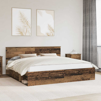 Bed Frame with Headboard Old Wood 200 x 200 cm Solid Pine Wood