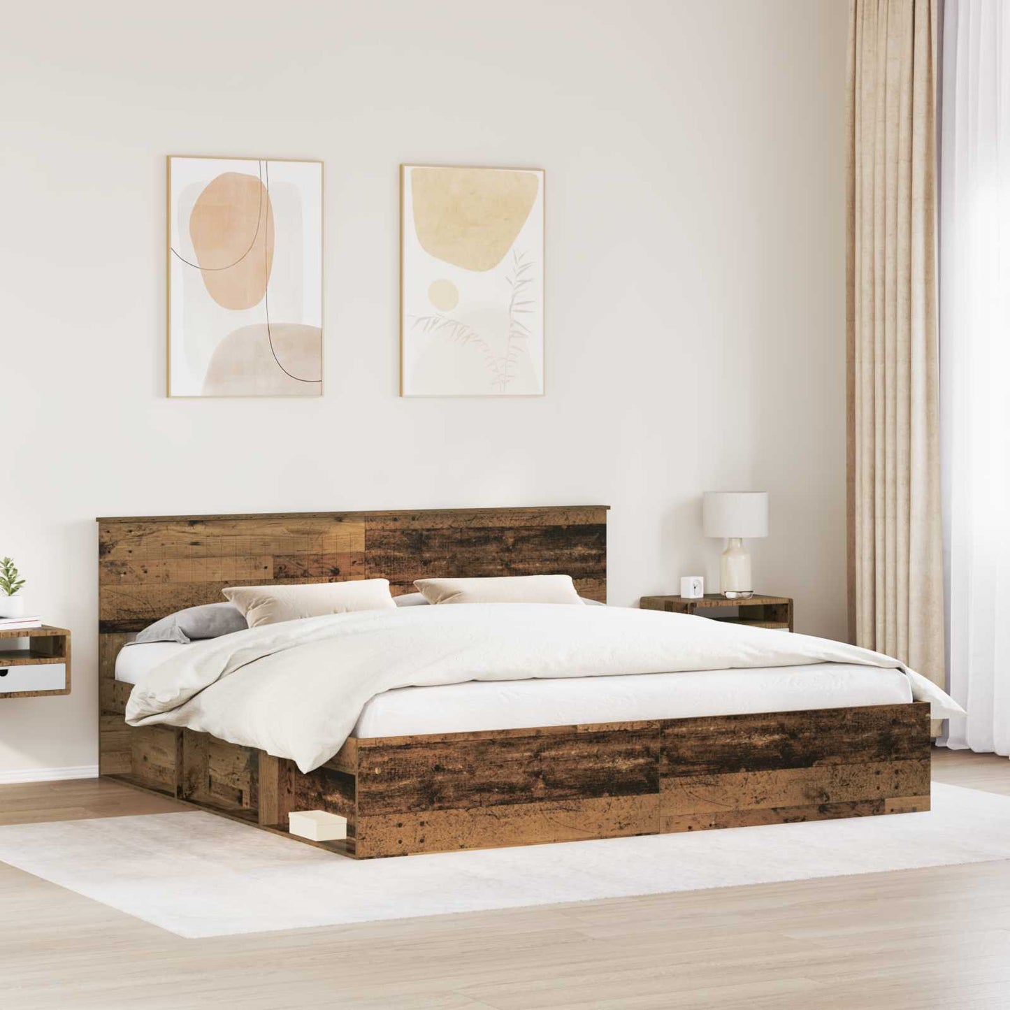 Bed Frame with Headboard Old Wood 200 x 200 cm Solid Pine Wood