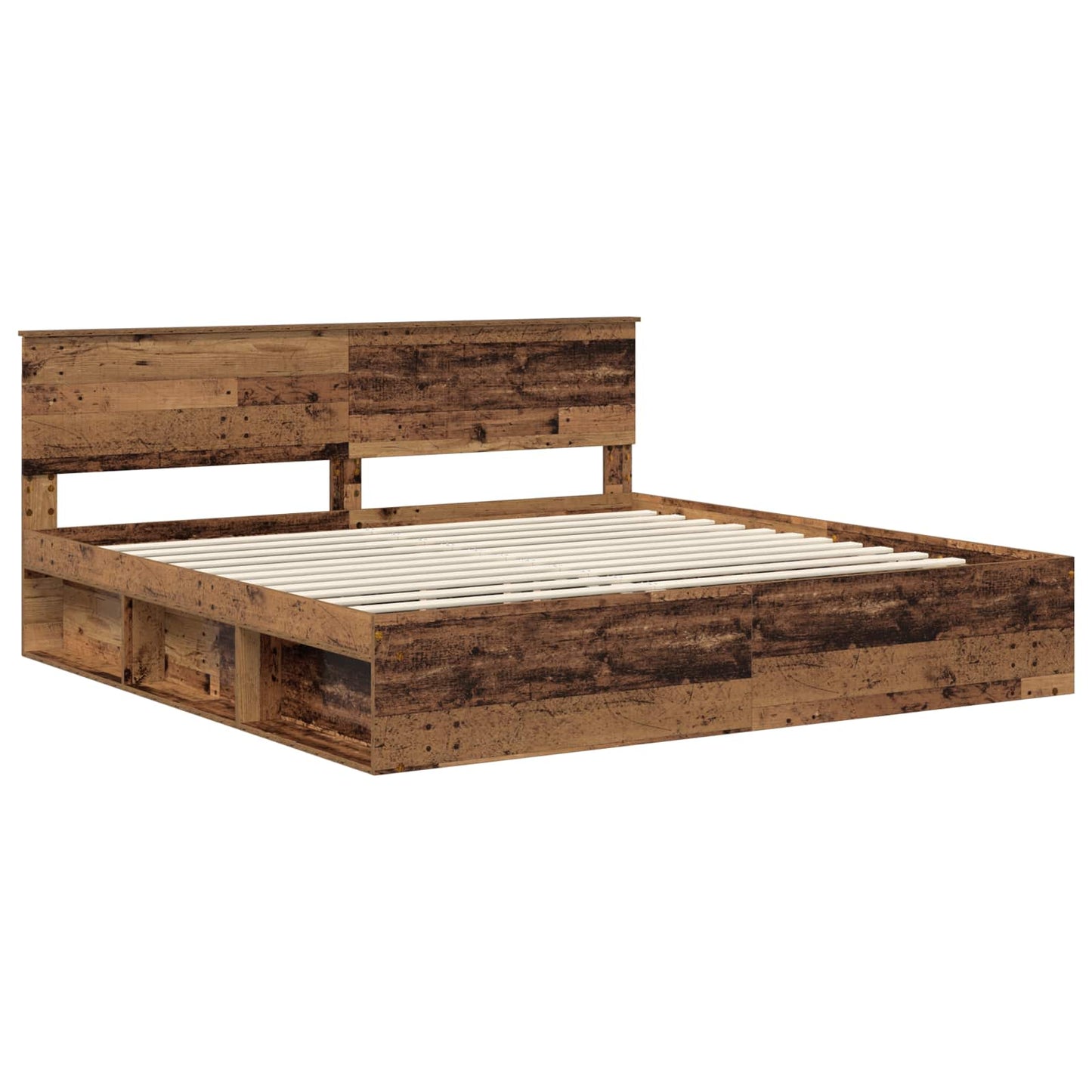 Bed Frame with Headboard Old Wood 200 x 200 cm Solid Pine Wood