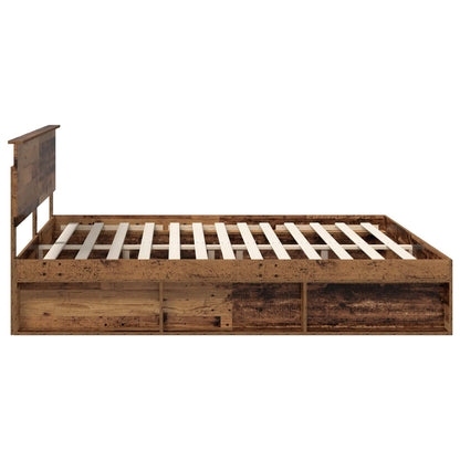 Bed Frame with Headboard Old Wood 200 x 200 cm Solid Pine Wood