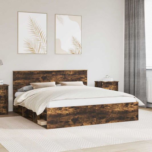 Bed Frame Smoked Oak 180 x 200 cm Solid Pine Wood