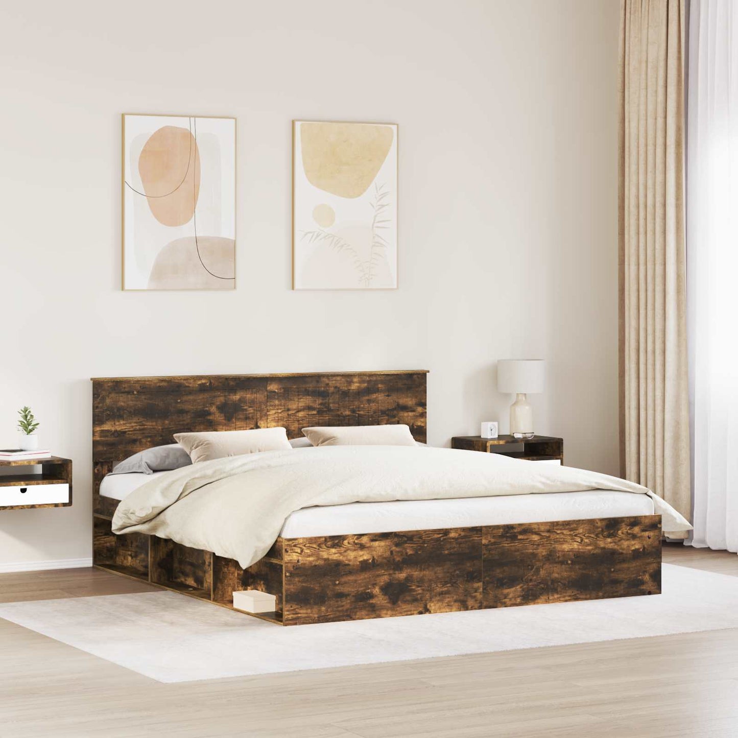 Bed Frame Smoked Oak 180 x 200 cm Solid Pine Wood