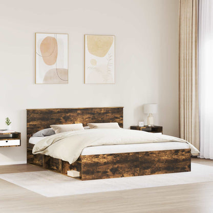 Bed Frame Smoked Oak 180 x 200 cm Solid Pine Wood