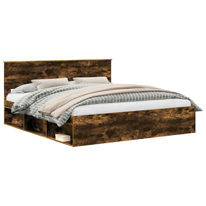 Bed Frame Smoked Oak 180 x 200 cm Solid Pine Wood